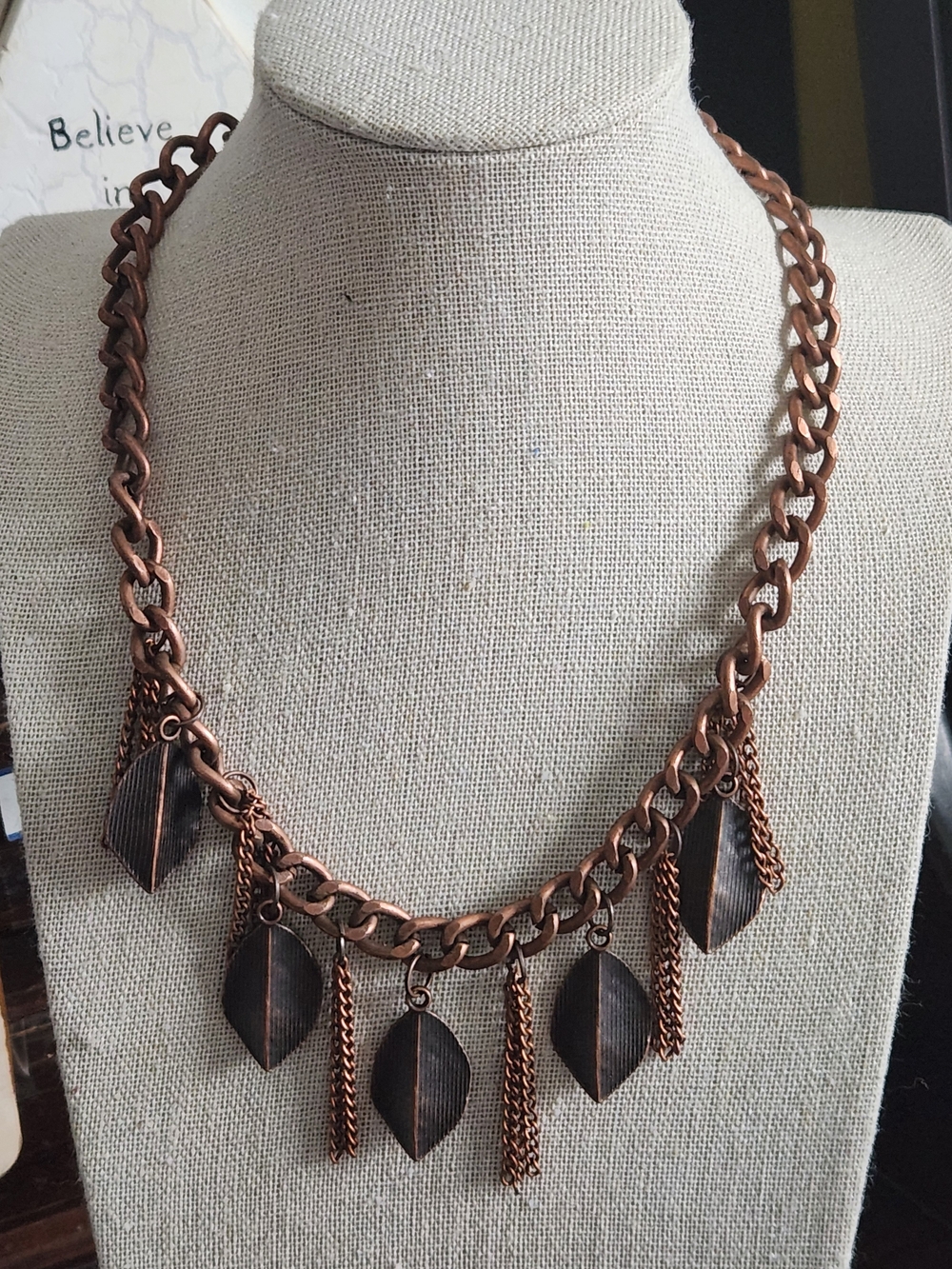Copper Tone Leaf Charm Necklace - Women's Jewelry